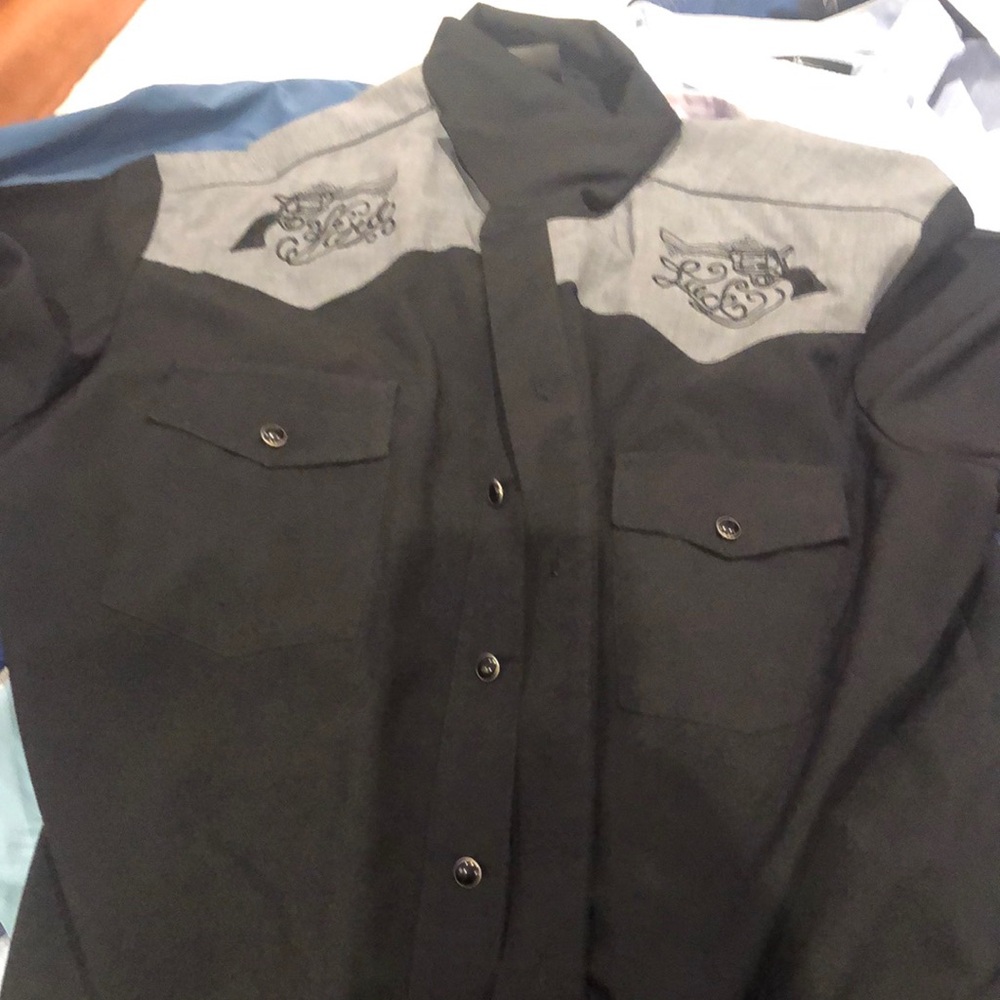 Men's Black and Gray Casual Button Down Shirt
